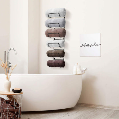 Sorbus Towel Rack Wall Mount – 6 Compartments of Black Metal Bathroom Towel Holder Set - Bathroom Organizer, for Gym Spa, Camper, Rv, Back of Door, Cabinet - Wine Rack Wall Mounted for Kitchen, Bar